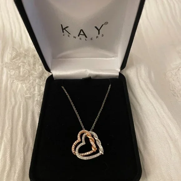 Hallmark Diamonds Hearts Necklace 1/4 ct tw 10K Rose Gold Sterling Silver  18”